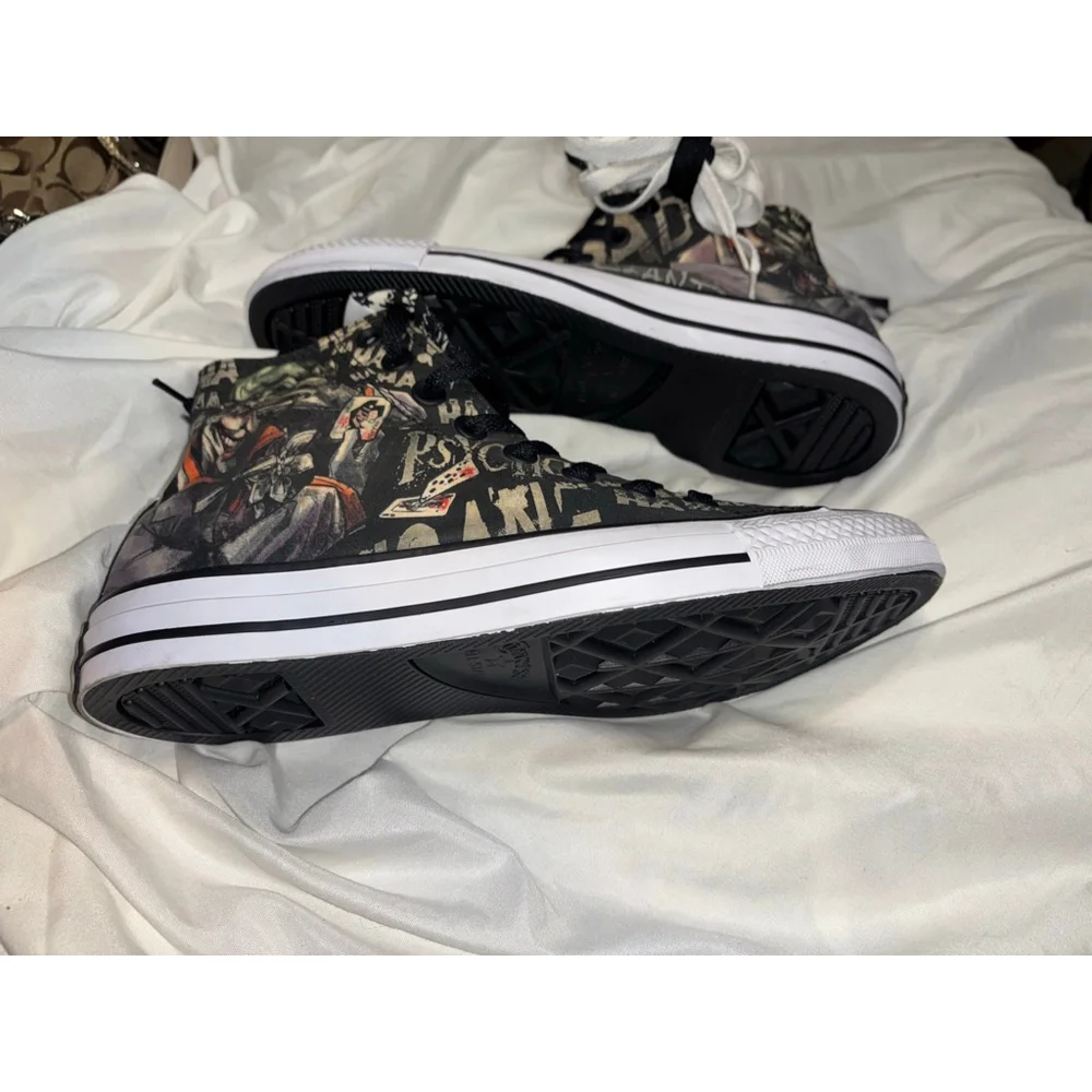 RARE New Converse X DC Joker Cosplay Grunge Graphic High Top Sneakers Womens 8.5 - Picture 12 of 14